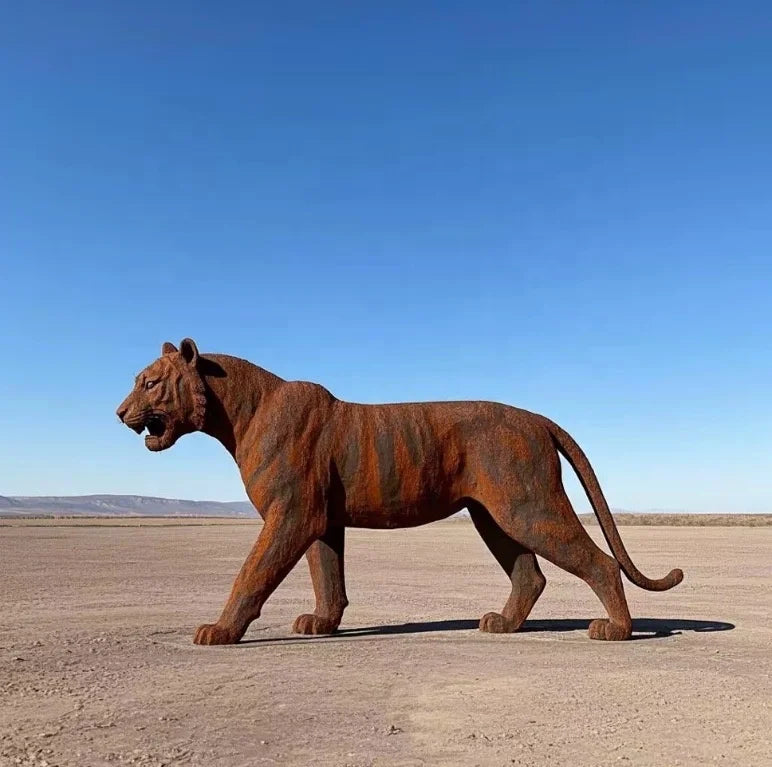 Rusty Steel Large Customizable Animal Statue Tiger Corten Steel Animal Sculpture