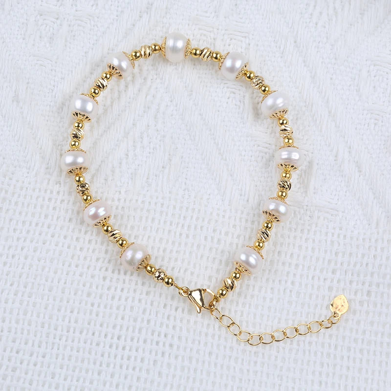 Zhuji Natural 7-8mm Freshwater Pearl Bracelet Button Shape Trendy Design with Diamond for Wedding Party or Gift