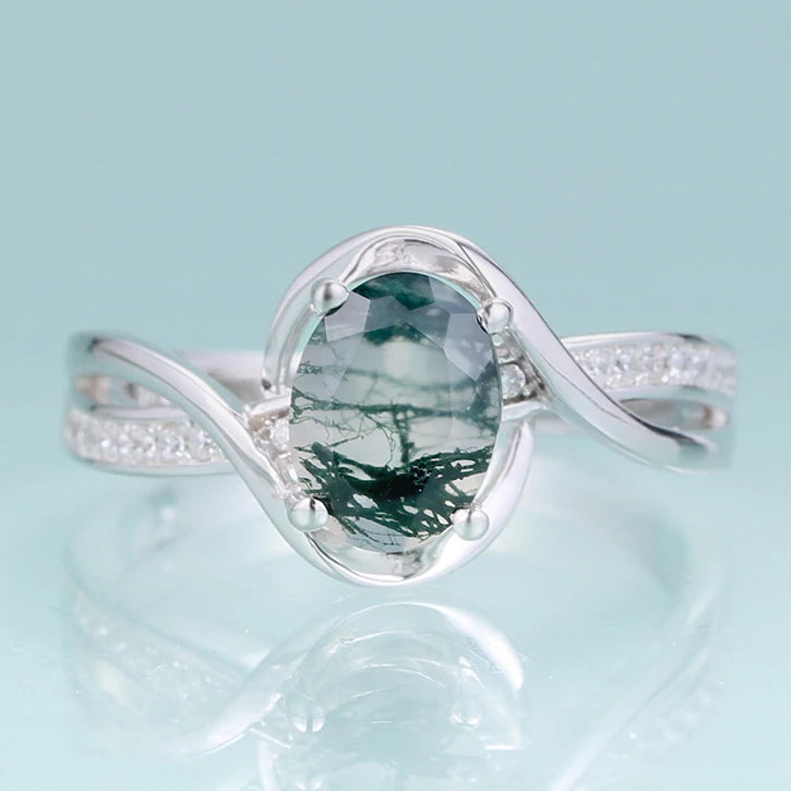 A5511 Excellent Finishing 925 Sterling Silver Natural Gems Drop Ship Fine Colored Gemstone Moss Agate Vintage Ring