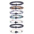 Precious Natural White Black Stone Jesuschrist Cross Pendant Beaded Bracelet Trendy Style Jewelry