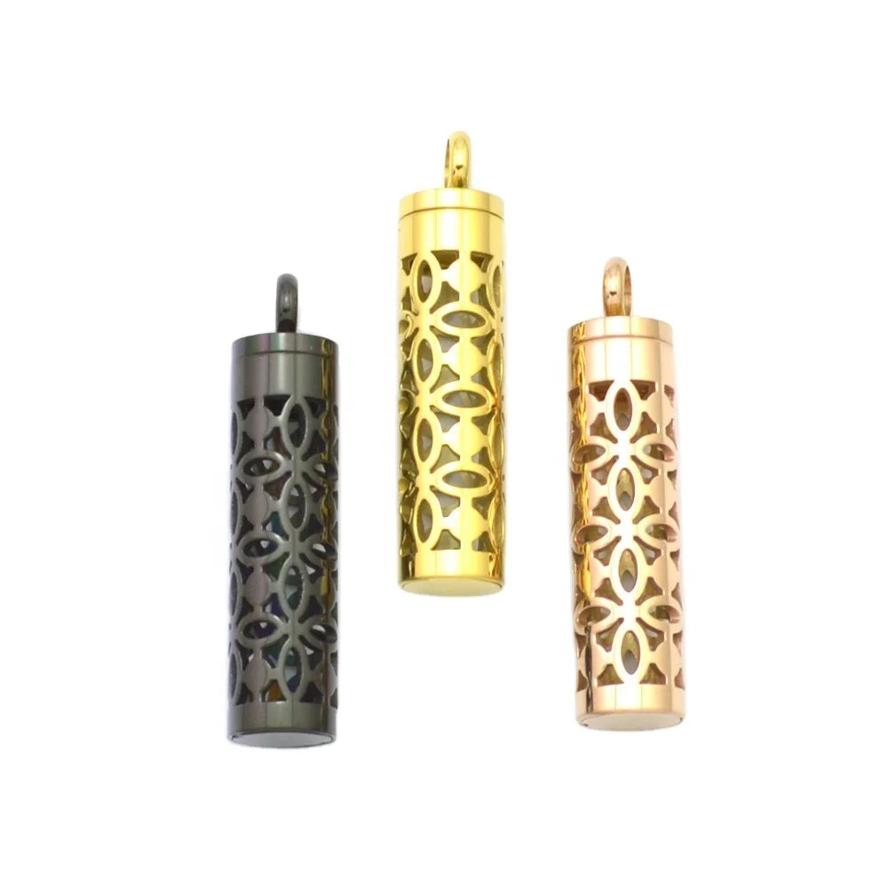 Stainless Steel Oil Diffuser Bottle Pendant Jewelry Fashion Hollow Out Bottle Pendant
