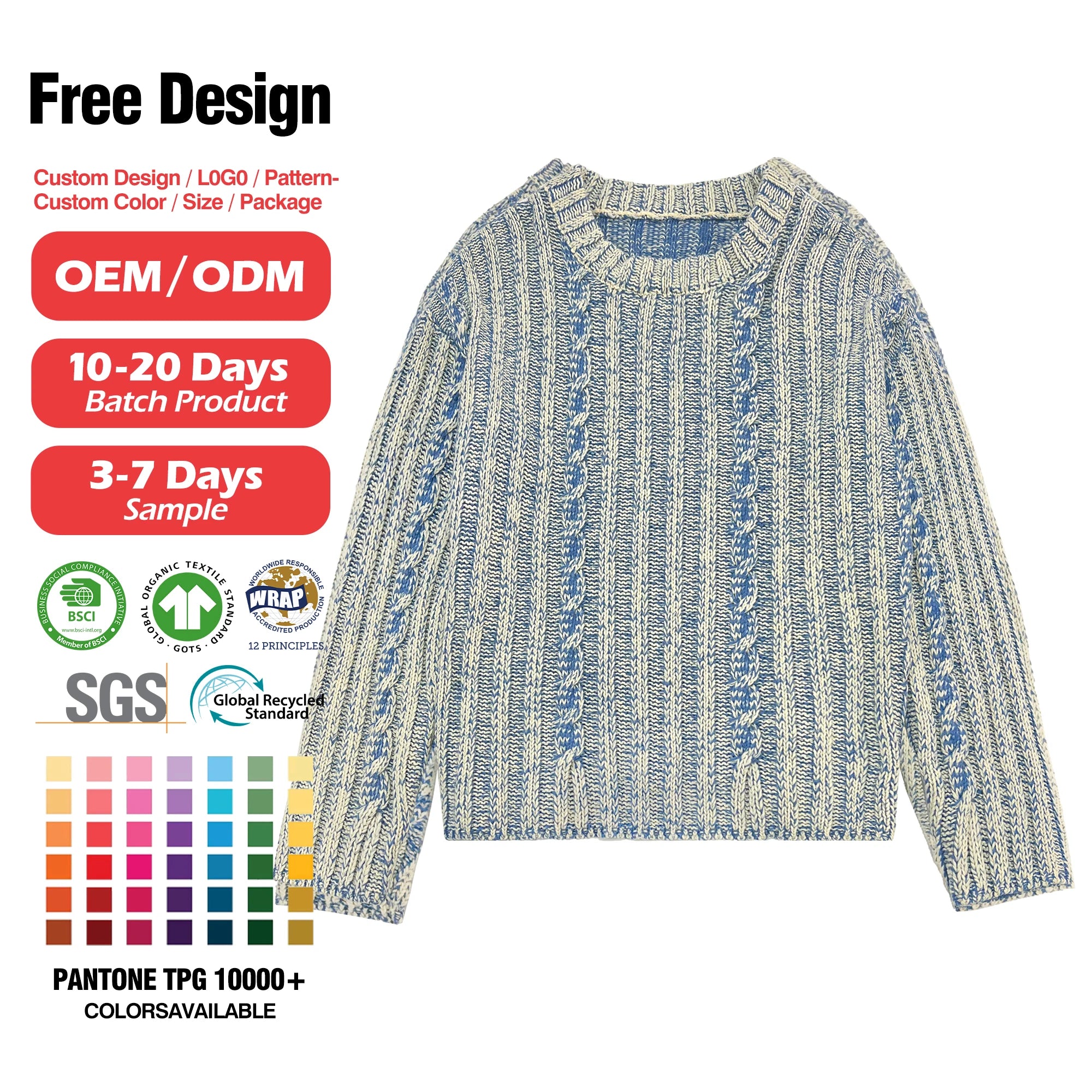 Senior Custom Wool Knitted Coat Cable Knit Cotton Knitwear Men Pullover Sweater