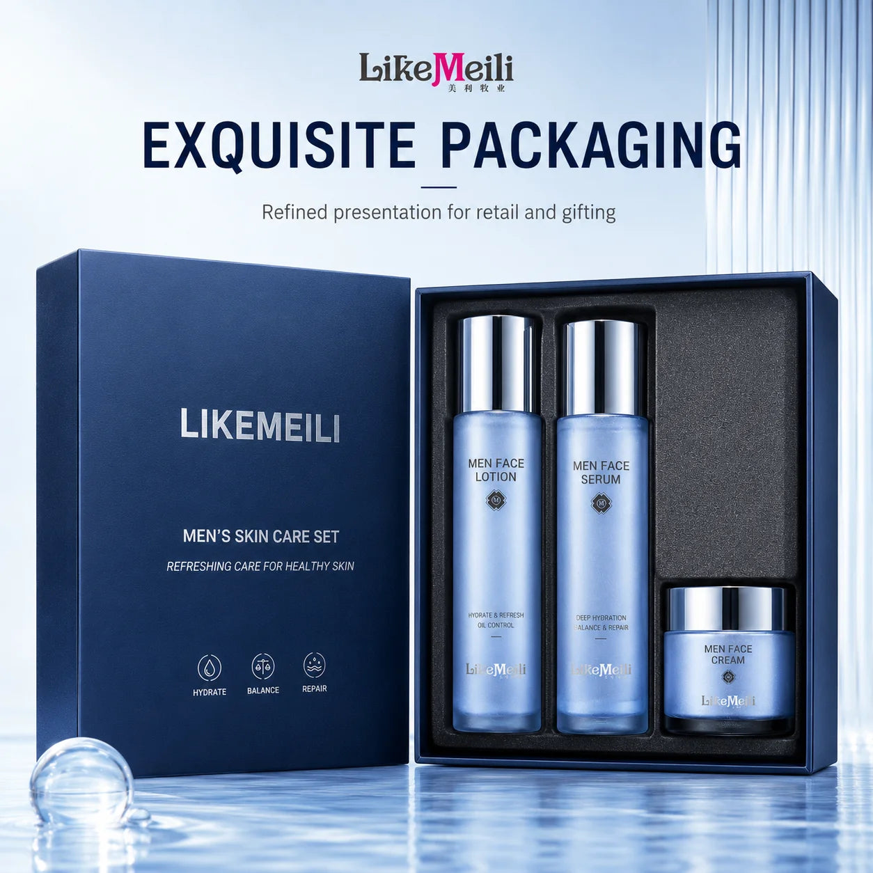 OEM ODM Custom Logo Mens Skincare Set Hydrating Face Lotion Serum Cream Oil Control Pore Refining Moisturizing Care Supplier