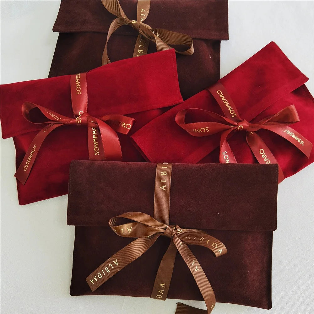Chuanghua BSCI Custom Thick Velvet Envelope Cloth Shoe Dust Packaging Pouch With Logo Ribbon Dust Bag Envelop Packaging Bag
