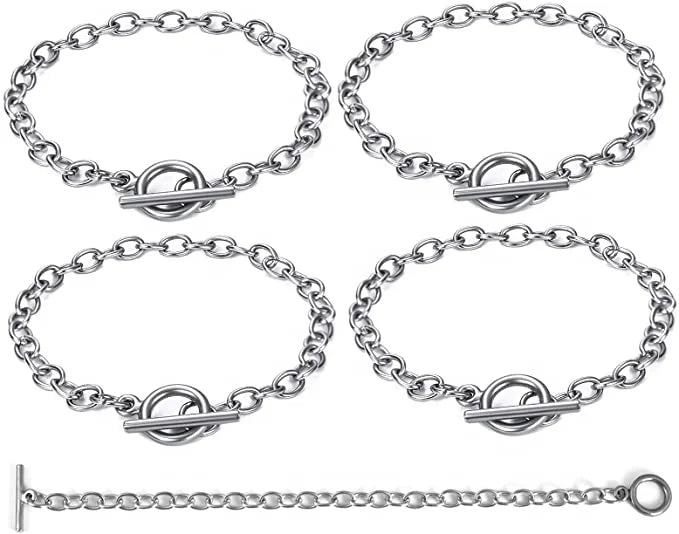 Bracelet Chain Cable Link Chain with Toggle Clasp Jewelry Making Chain Stainless Steel Jewelry Bracelet Big Link Bangle