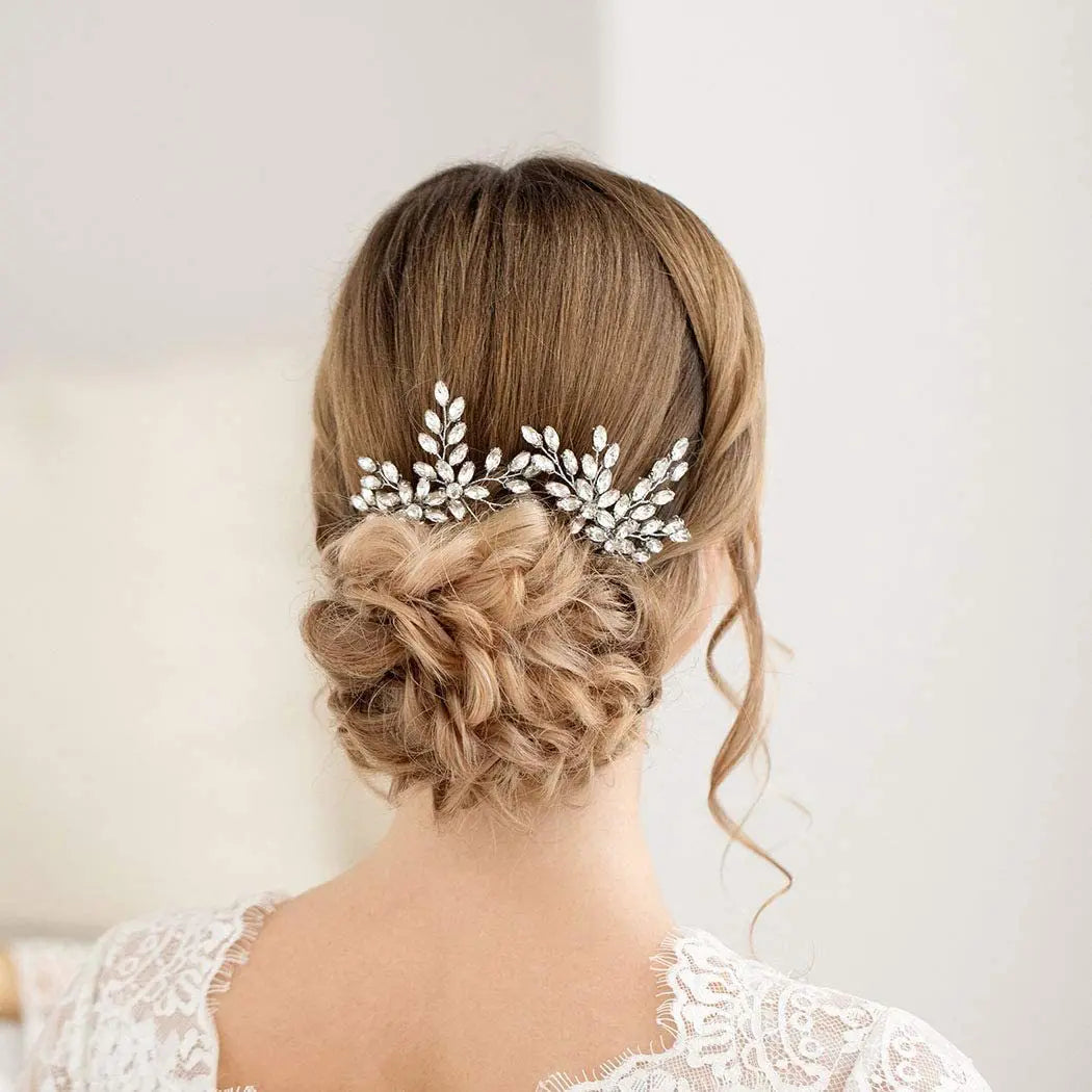 Wedding Hair Comb Pearl Crystal Bride Hair Accessories Side Comb Clips Flower Rhinestone Pearl Hair Clips for Bride Smaid