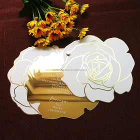 Luxury Rose Flower Shape Acrylic Menu Card Gold Acrylic Cards with Wordings for Wedding