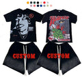 Custom Logo Heavyweight High Quality O-Neck Oversized Drop Shoulder Boxy Fit Vintage Washed DTG Print Men's T-shirt Sets