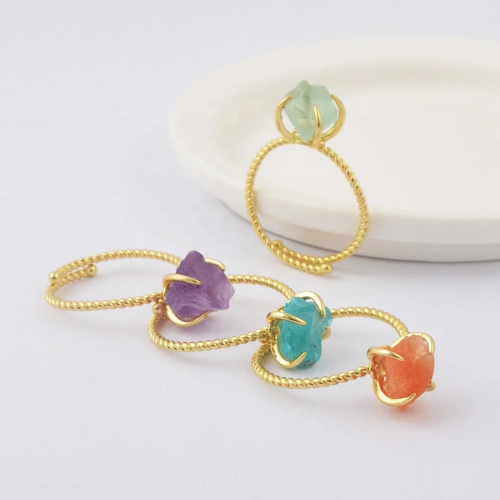 ZG0447 Stacking Natural Aquamarine Rings Jewelry Women Claw Set Gemstone Natural Healing Crystal Rings