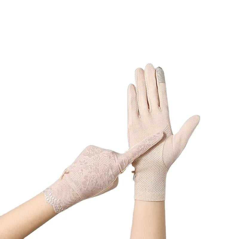 Women Sunblock Summer Lace UV Protection Gloves Stylish Non-Slip Touchscreen Gloves Used for Driving Touch Screen Mittens