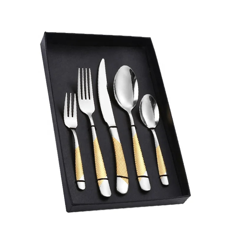 Creative Stainless Steel Star Diamond Handle Cutlery Set Restaurant Serving Spoon Gold Flatware