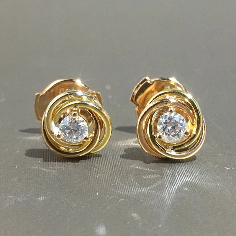 Huitan Trendy Statement Earrings Low MOQ 18K Gold Plating Diamond Earrings Rose Flower Cubic Zircon Stud Earrings for Women