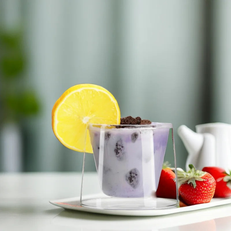 New Style Borosilicate Glass Double Wall Single Bottom Heat-resistant Anti-scald 150ml Leak Proof Modern Coffee Mug for Ice