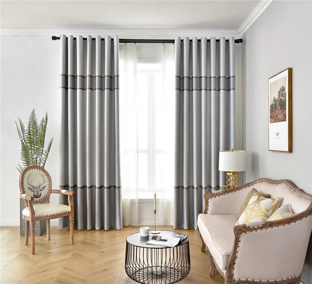 Factory Hot Sale Polyester Thermal Blackout Door Window Curtain Panel Cheap Stripe Embossed Velour Curtains for Hotel