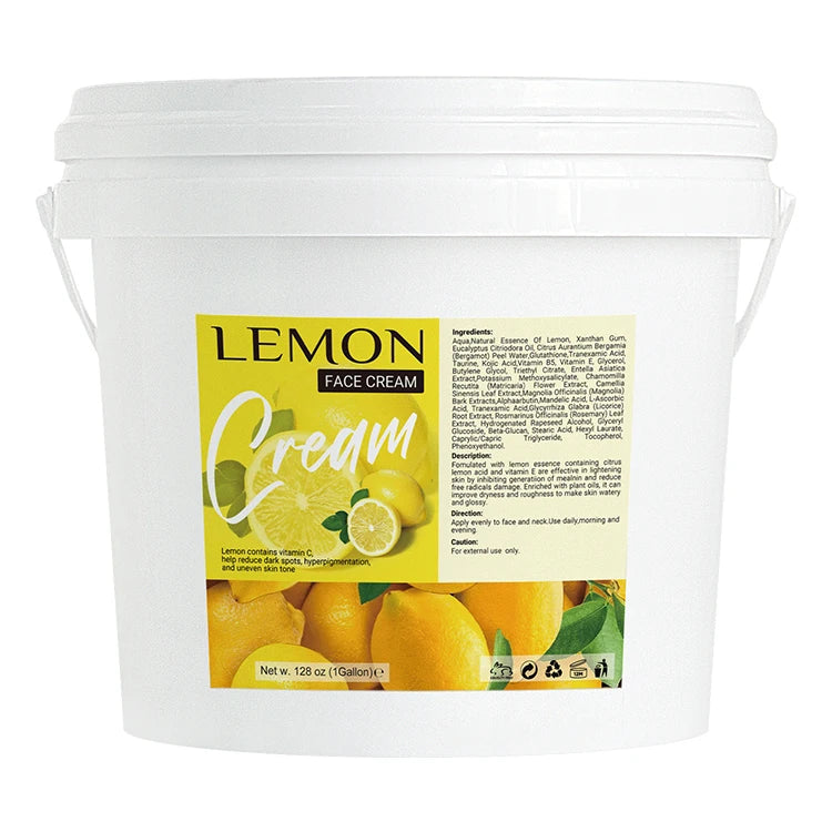 Organic Lemon Cream Facial Cream Gallon Vegan Ingredients Hyaluronic Acid Whitening Brightening Anti-Aging Skin Features Adults