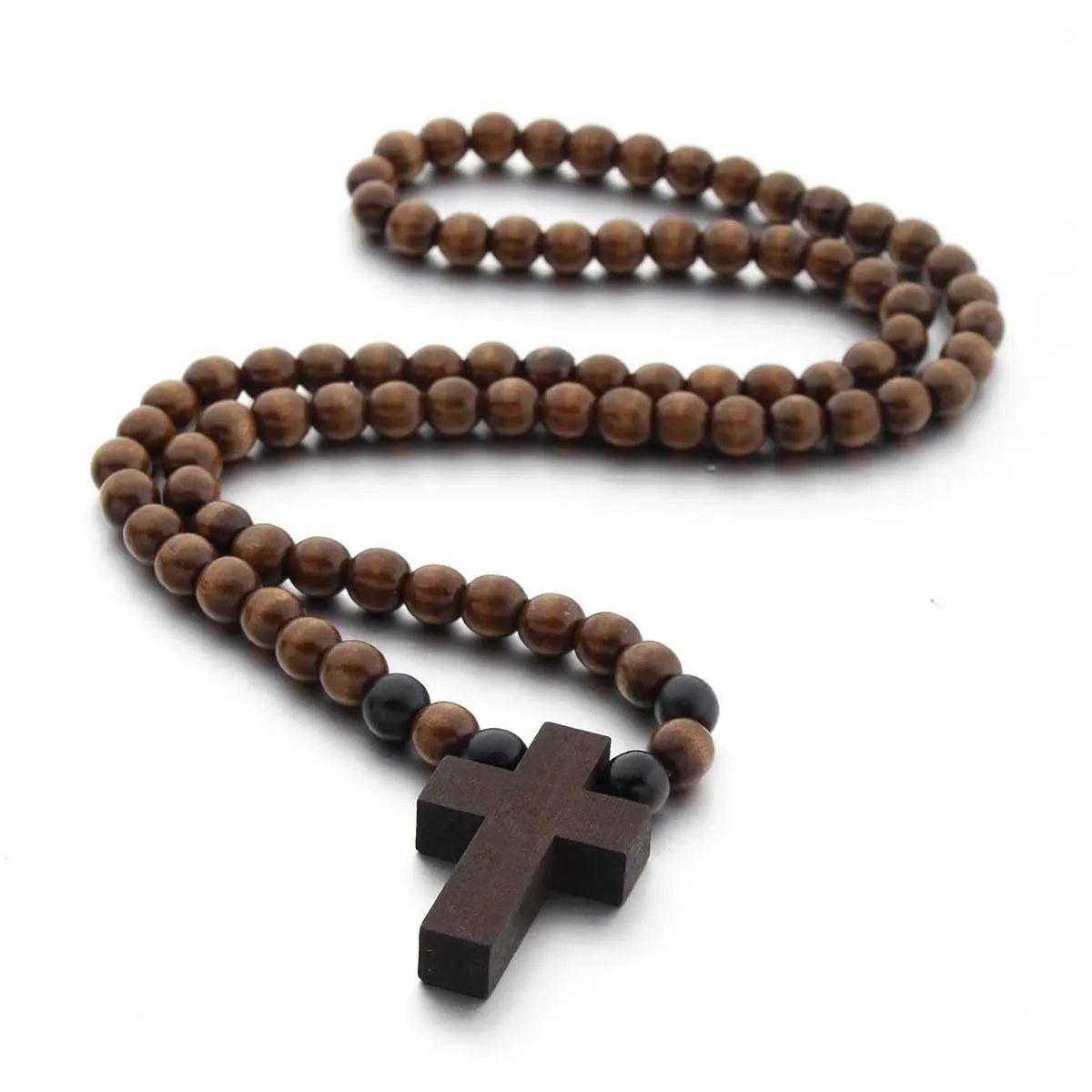 Spot Direct Sale Cross Necklace Men's Short Wood Bead Necklace Wood Pendant Clothing Accessories Necklace