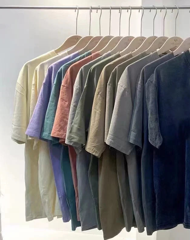 Oversized t Shirt Vintage Heavy Weight Drop Shoulder Stone Washed t Shirt Cotton Acid Wash Tshirt Men