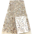 Gold Beads Nigerian Embroidery Mesh Shiny Sequined Lace Fabric