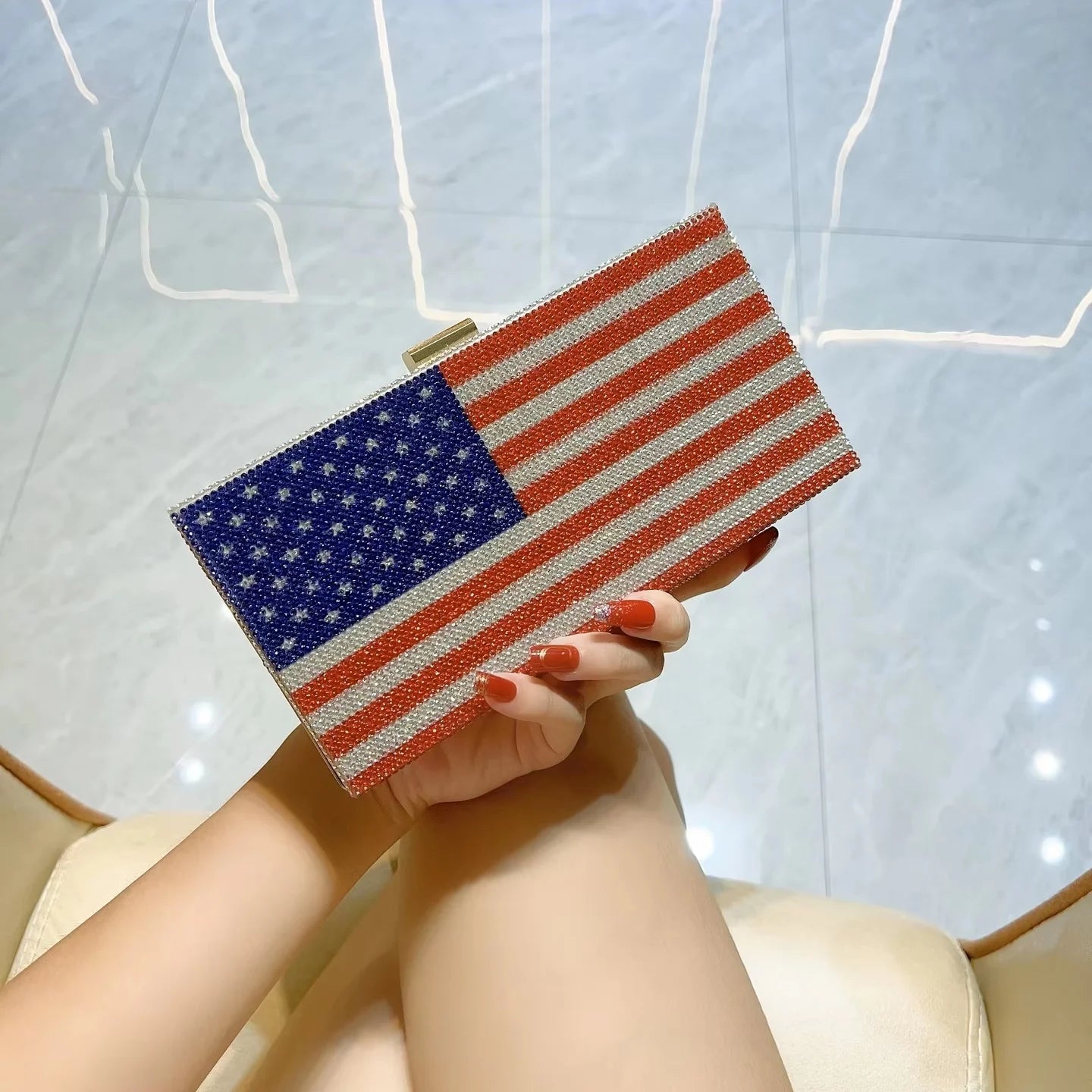 2025 Hot Diamond Clutch Bags Women Evening Handbags Purse National Flag Clutch Bag Stack of Cash Dollars Crystal Clutch Purses