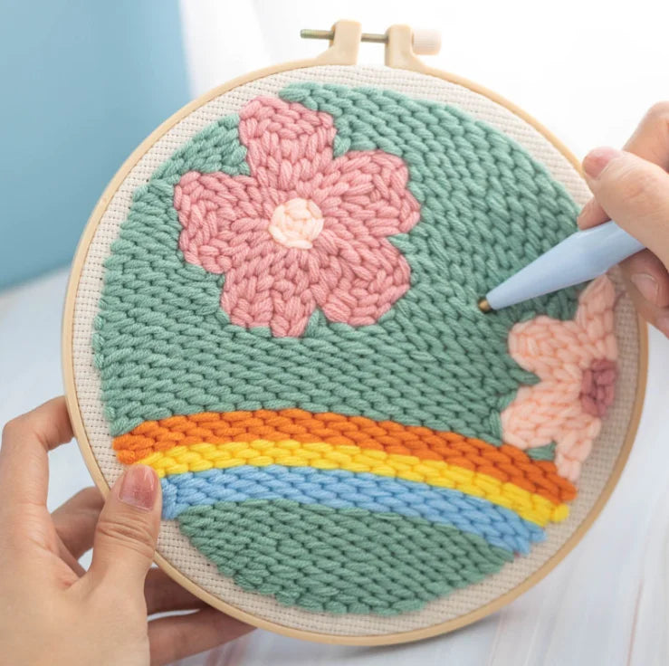 DIY Eco-Friendly Flower Style Embroidery Kit for Kids Beginner Crafts with Wool Punch Needle Starter Kit