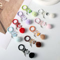 Sheep Eye Nail Buckle Cute Bead Fur Hair Ball Plush Pompom Keychain Bow Pendant Keyring for Women  Jewelry Bag Accessories Gift