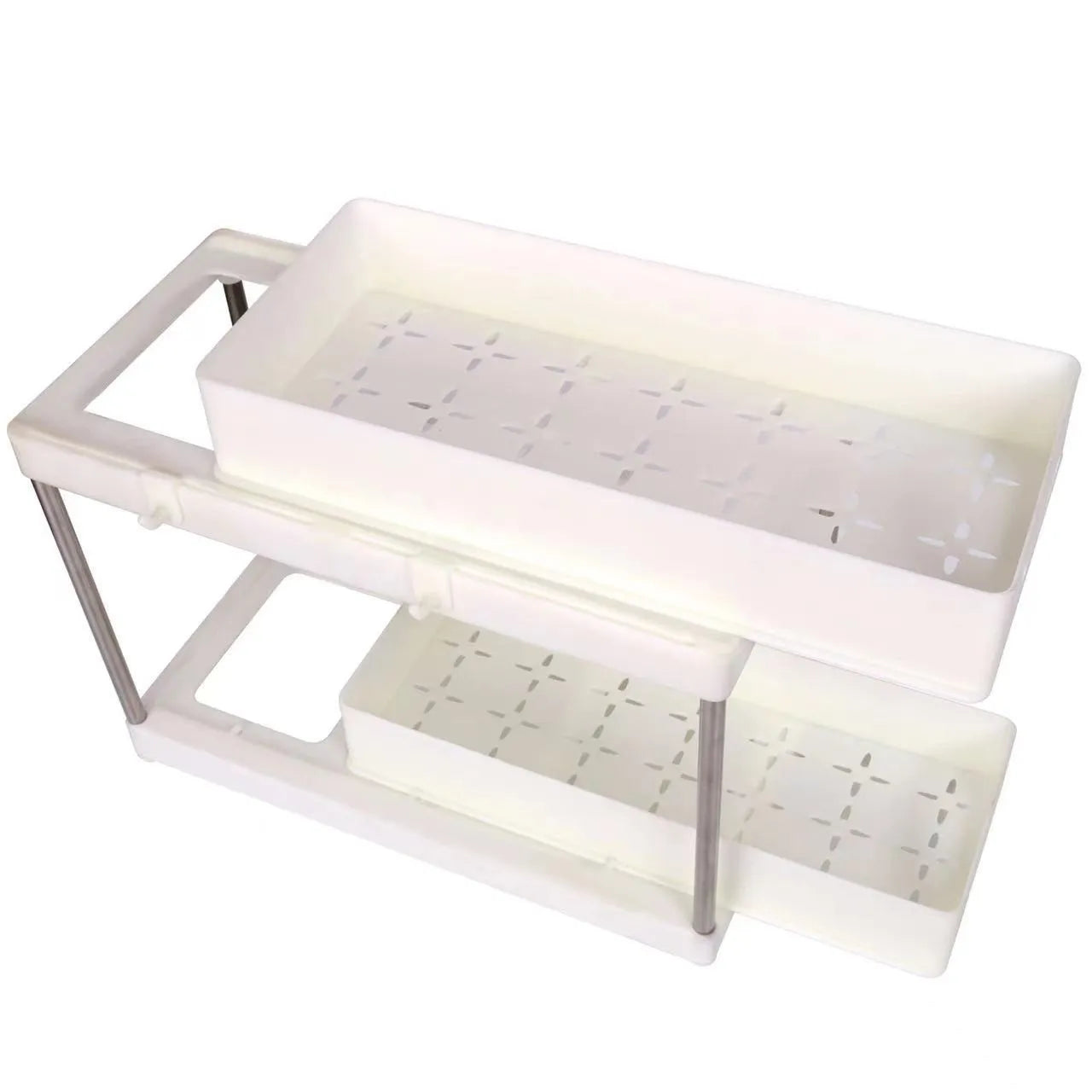 2-Tier Sliding Under Sink Organizers and Storage for Kitchen With Hooks