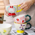 Ceramic Hand Painted Embossed Twist Handle Breakfast Mug Large Capacity Oatmeal Cup
