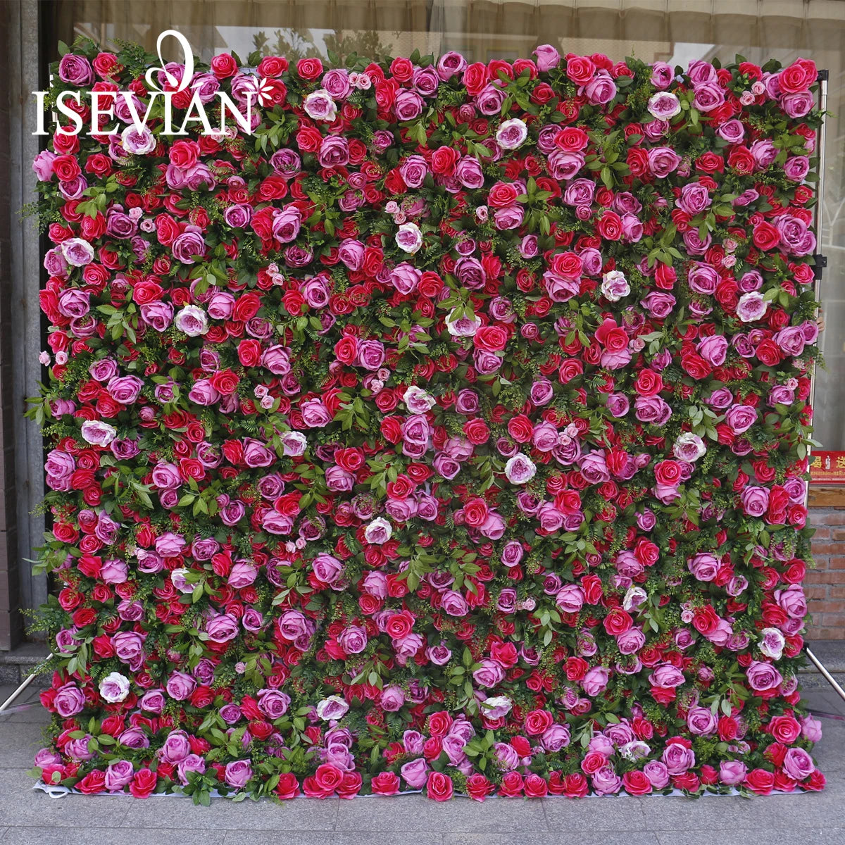 ISEVIAN Factory 3d Greenery Pink Roses Flower Wall Panel Backdrop Wedding Decoration