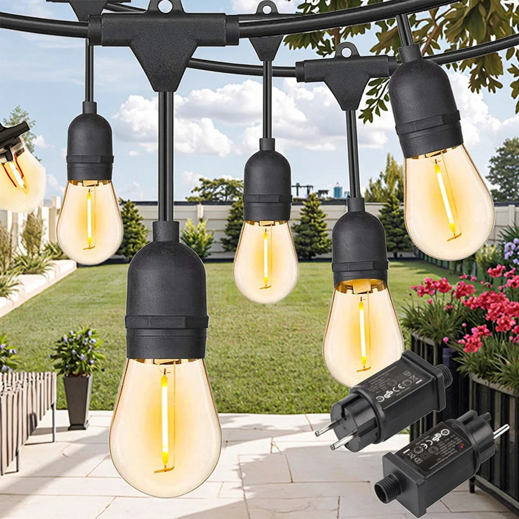 E27 Garden Outdoor String Lights IP65 Waterproof S14 Shatterproof LED Bulbs Solar for Christmas Patio House Backyard Party
