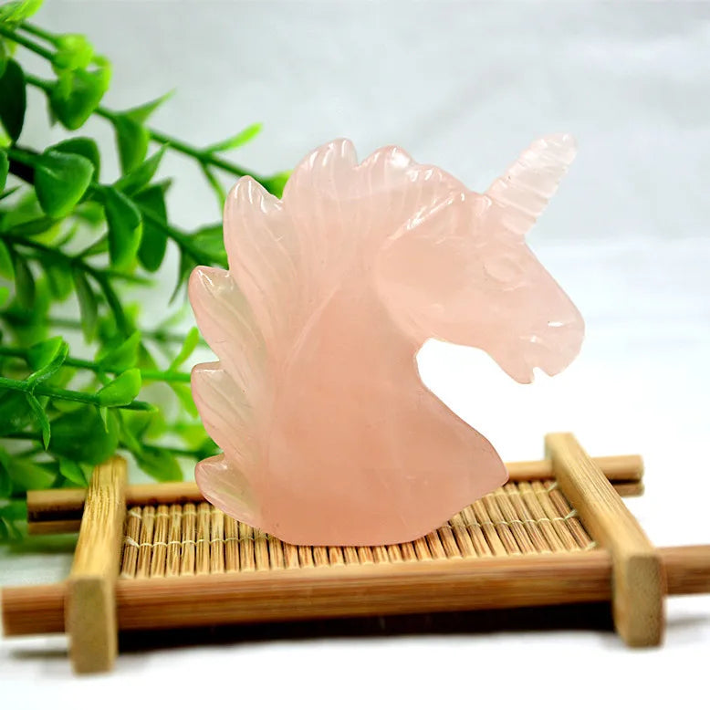 Huiying Hand Carved 50*50*20mm Gemstone Rose Quartz Unicorn Carving unicorn Carving