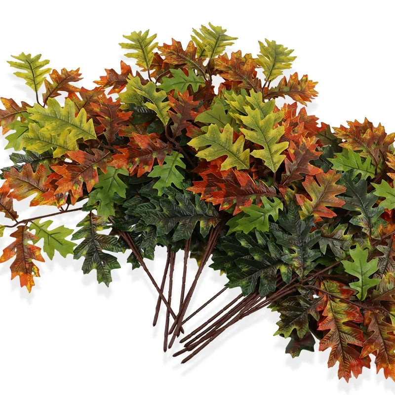 Artificial Oak Tree Leaf Stems Faux Oak Tree Branches Green Plant for Greenery Wall Floral Decoration