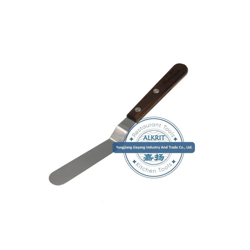 (ALCT-IC004) Hot Sale Stainless Steel 4" Small Offset Spatula Cake Cream Spatula Plating Decorating Spatula with Wooden Handle