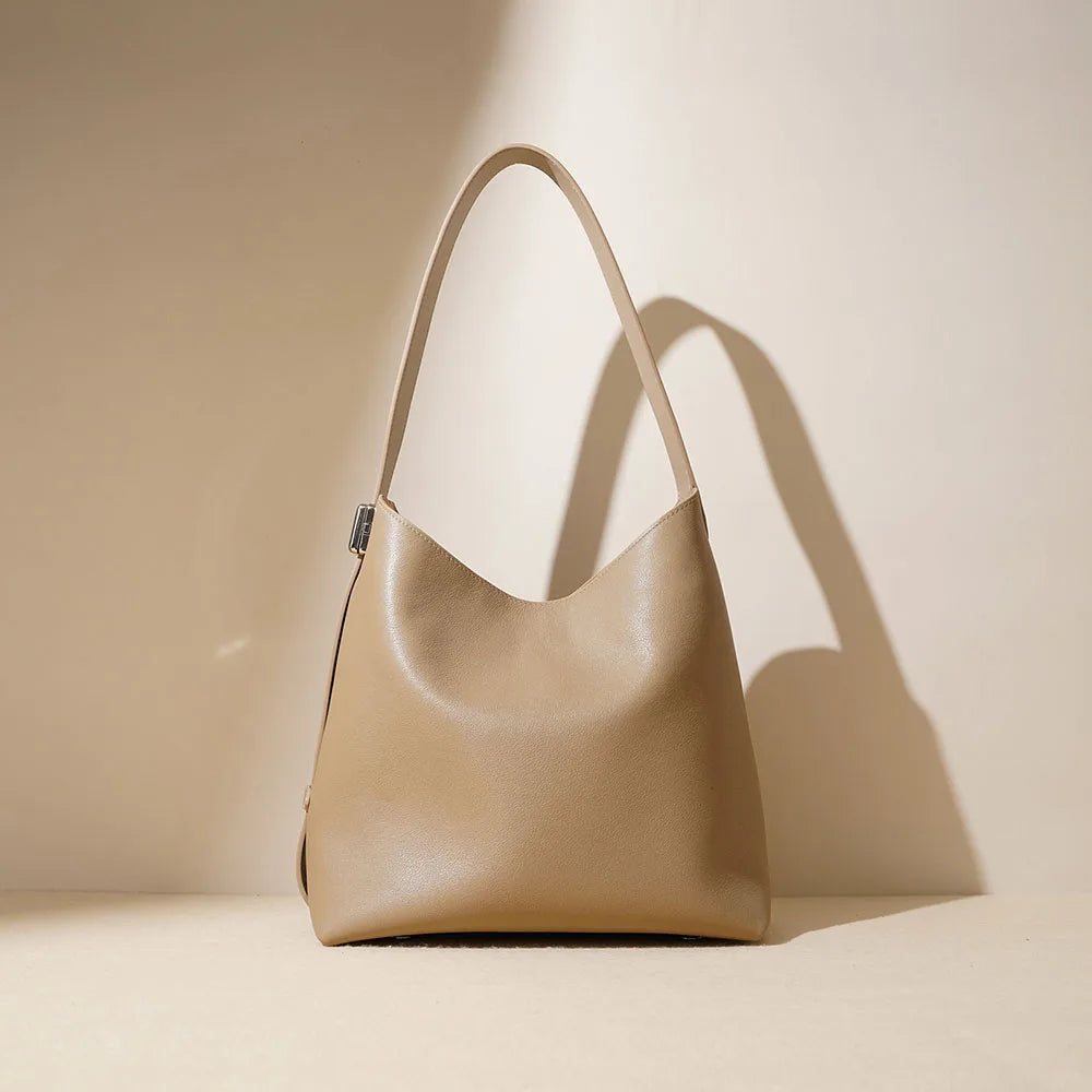 Luxury Genuine Leather Bucket Bag Casual Large Tote Handbag Versatile Shoulder Hobo Purse 2 in 1 Underarm Crossbody Bag