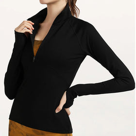 Wholesale New Women Equestrian Tops Horse Riding Base Layer Long Sleeve Show Shirts Stand Collar Zipper Equestrian Riding Top