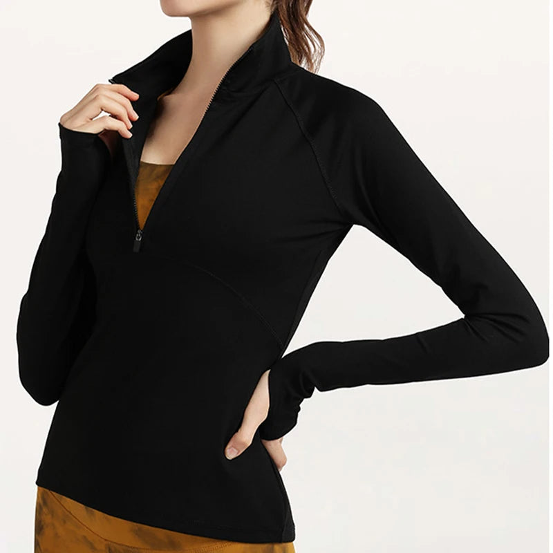 Wholesale New Women Equestrian Tops Horse Riding Base Layer Long Sleeve Show Shirts Stand Collar Zipper  Equestrian Riding Top