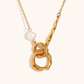 Ding Ran Dainty Stainless Steel Circle Cross Pearl Necklace 18K Gold Plated Necklace for Women Bijoux Acier Inoxydable