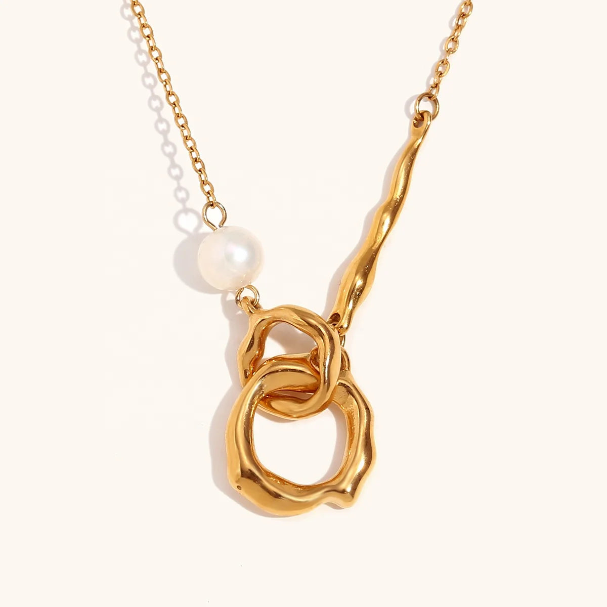 Ding Ran Dainty Stainless Steel Circle Cross Pearl Necklace 18K Gold Plated Necklace for Women Bijoux Acier Inoxydable