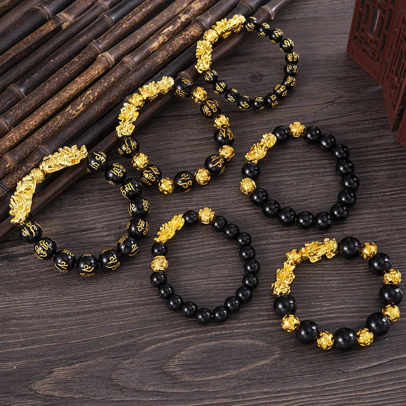 Classic Black Beads Wristband Jewelry Women Men Gold Brave Troops Pixiu Bracelet Hot Sale