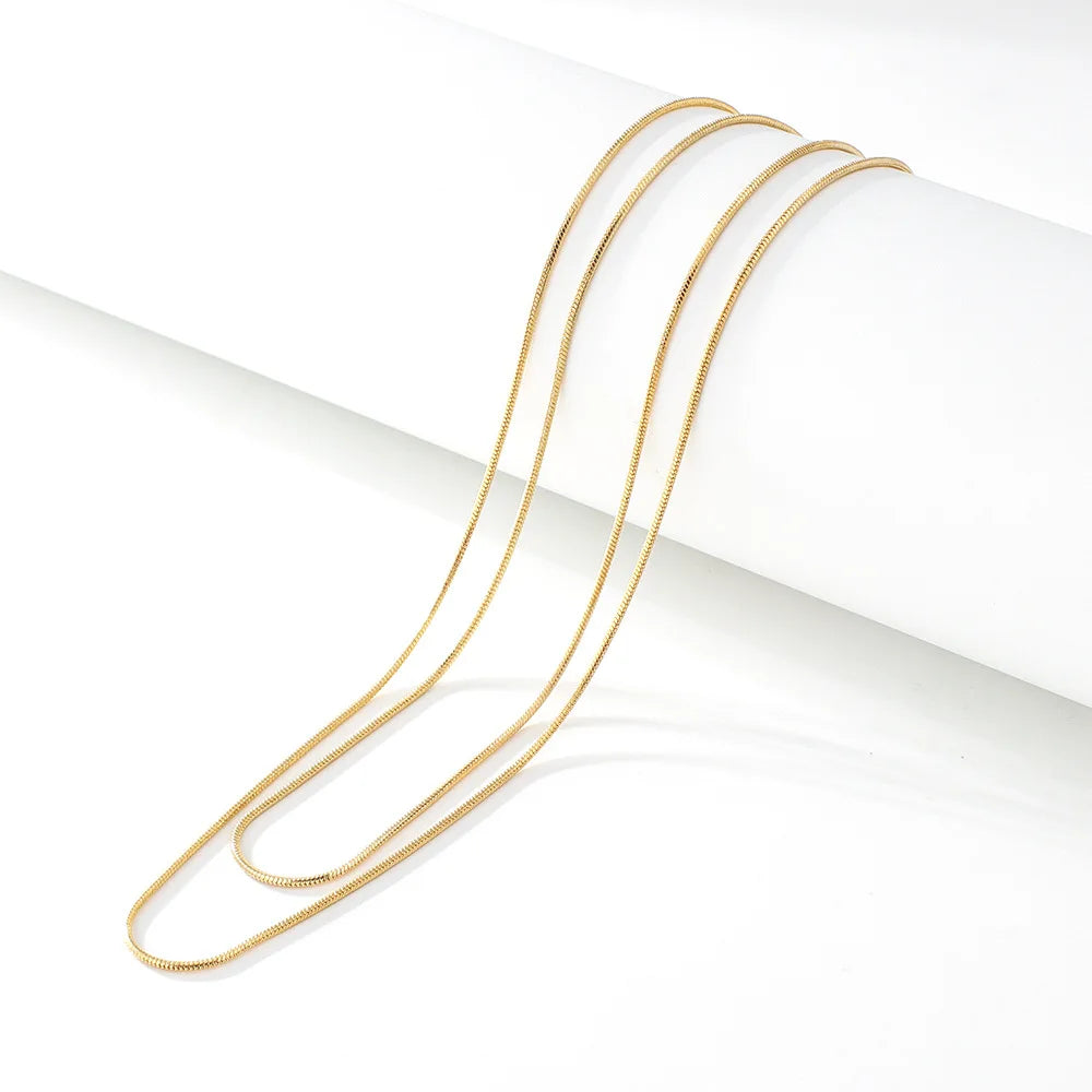Dainty 18K Gold Chain Layered Necklace for Women Waterproof Stainless Steel Double Layered Gold Plated Snake Chain Necklace