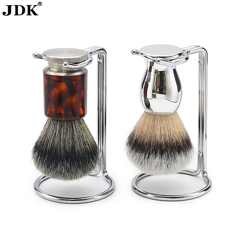 JDK Silver Metal Convenient Shaving Soap Brush Stand Space Saver Holder for Badger Hair Removal Brushes