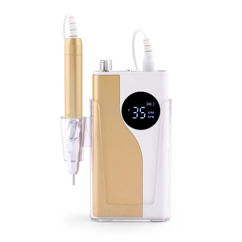 Gold Nail Drill with Brushless Motor Professional 35000RPM LCD Display Rechargeable E File Machine