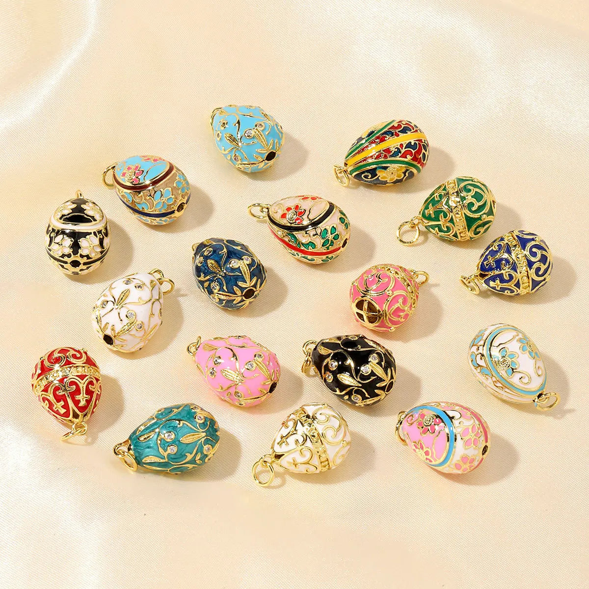 18K True Gold Female Easter Egg Necklace Pendant Copper Zircon Metal Beads Enamel Water Drops Balloon Retaining Color DIY