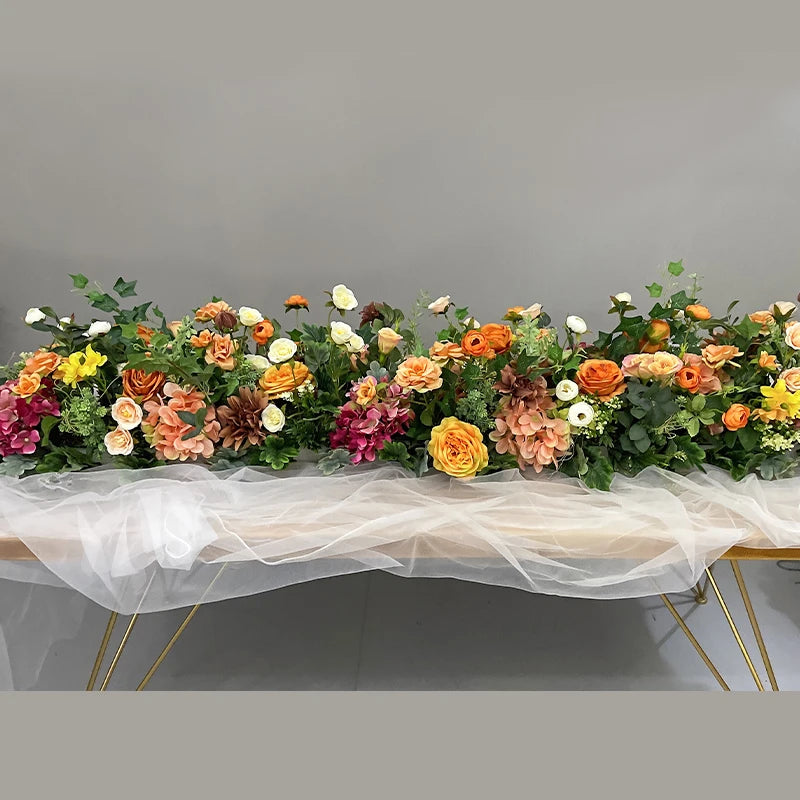 DKB Artificial Flowers and Plants Wedding Decorative Orange Silk Flowers Table Runner Centerpieces Made by Rose Peony