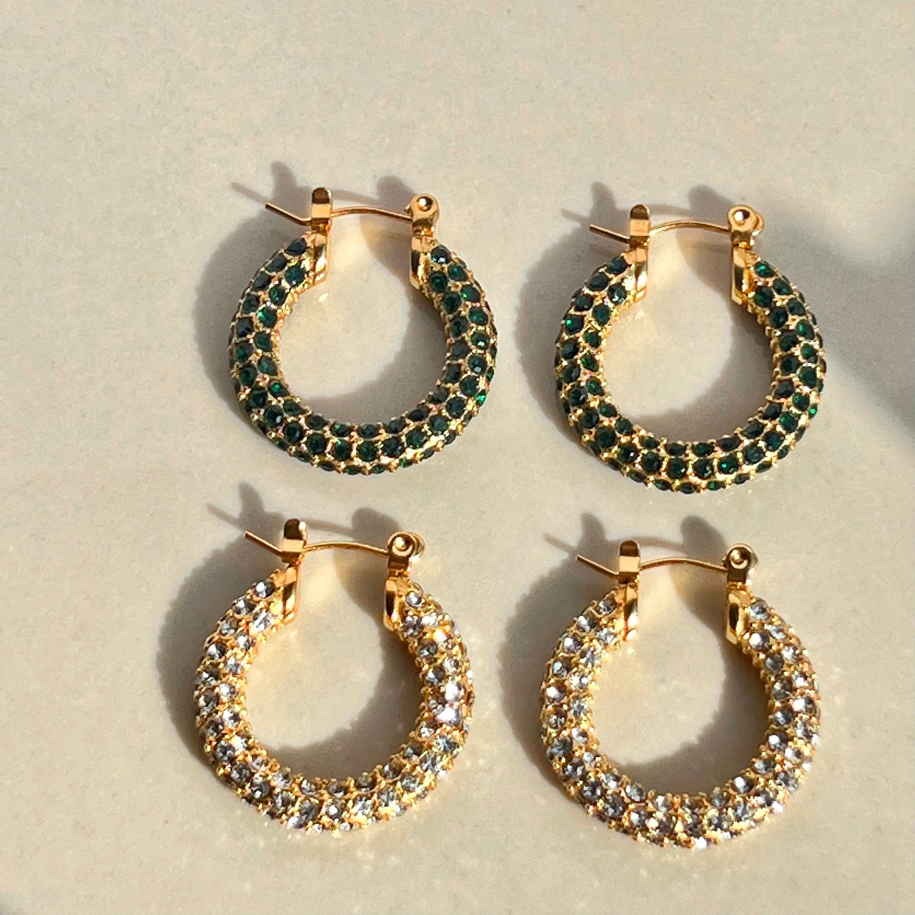 2024 Dazan New 18k PVD Gold Plated 2.3CM Hypoallergenic Stainless Steel Ins Style Green Cubic Zirconia Earrings for Women