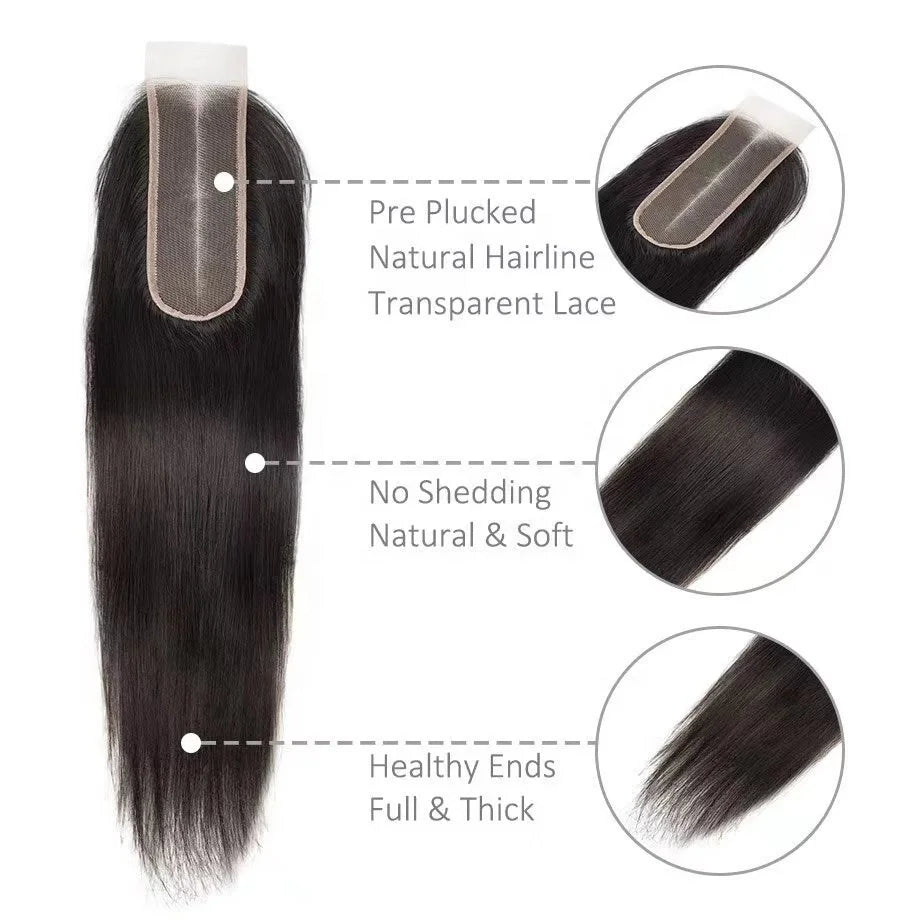 Cuticle Aligned Raw Virgin Hair 2x6 Lace Closure Transparent Swiss Lace Thin Closure Peruvian Human Hair Natural Color