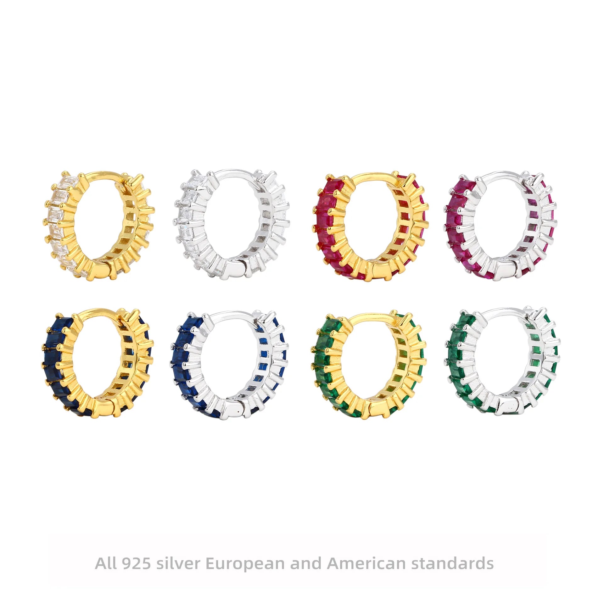 Full White CZ Diamond Women 18k Gold Fine Jewelry Tennis 925 Sterling Silver Hoop Earrings