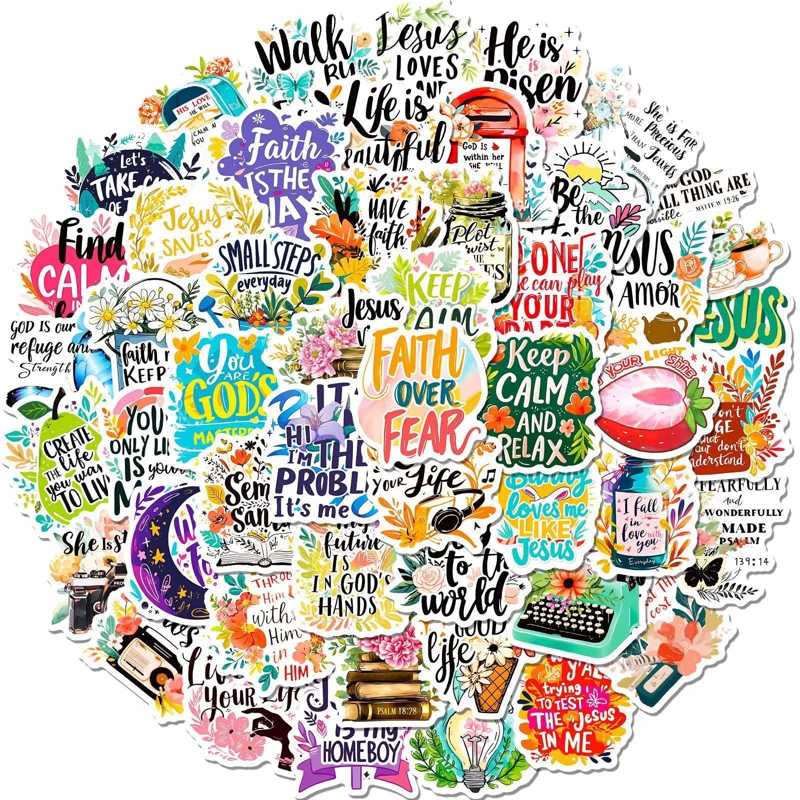 50PCS New Bible Stickers Creative Positive Text Sentences Inspirational English Sentences Waterproof Notebook Stickers