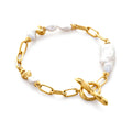 Milskye Custom Classic Timeless 925 Sterling Silver 18k Gold Pearl Asymmetric T-Bar Chain Bracelets