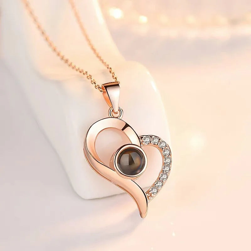 100 Languages I love You Projection Pendant Copper Rose Gold Platinum Custom Creative love Heart Pendant