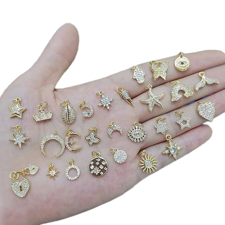 CZ8316 Chic Mini 18k Gold Small Clear CZ Heart North Star Moon Crescent CharmTiny Minimal Zircon Cubic Zirconia Crystal Charms